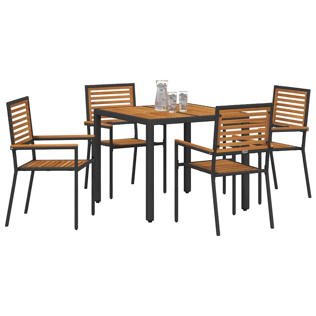 Garden Dining Set 5 pcs Black and Brown Poly Rattan