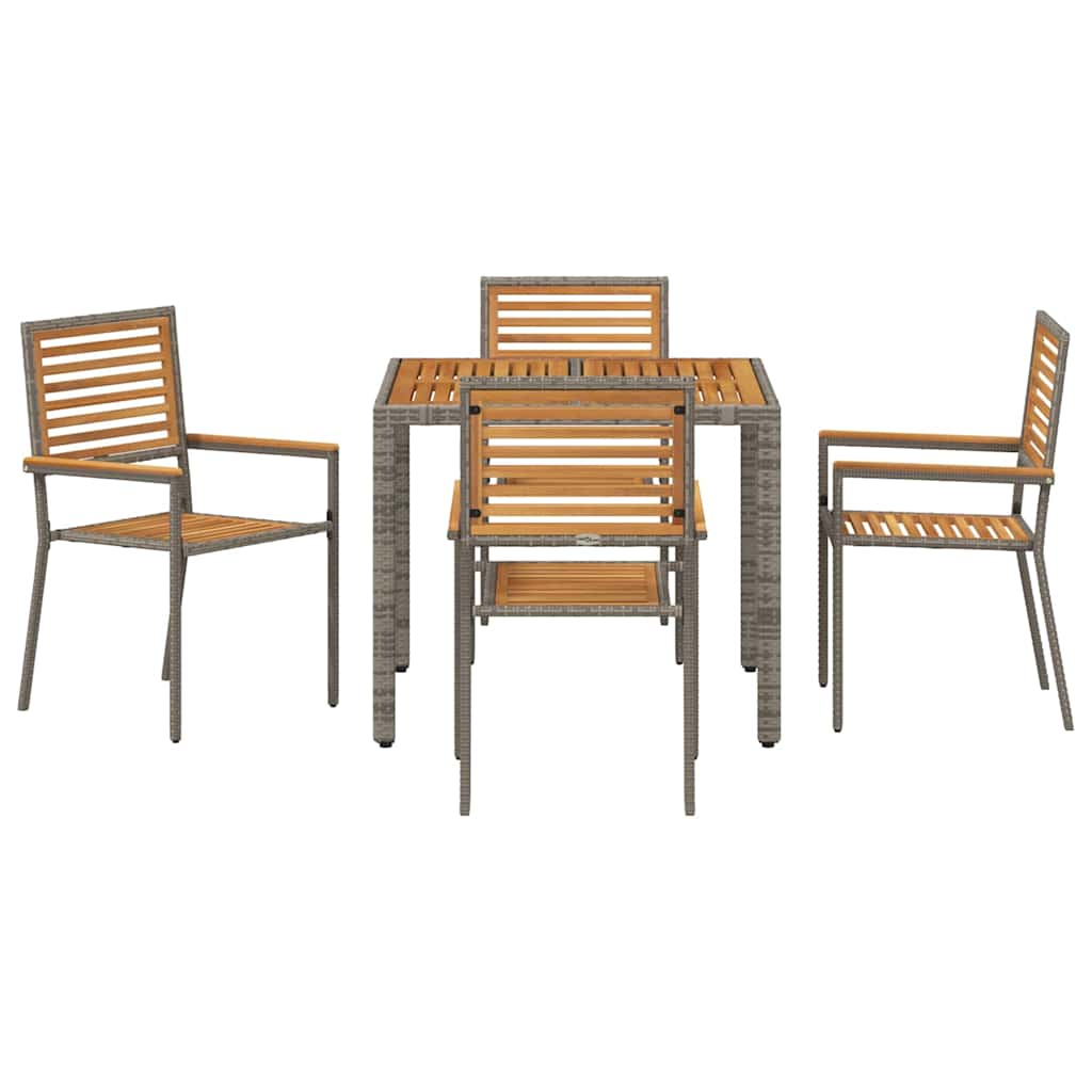 Garden Dining Set 5 pcs Grey and Brown Poly Rattan