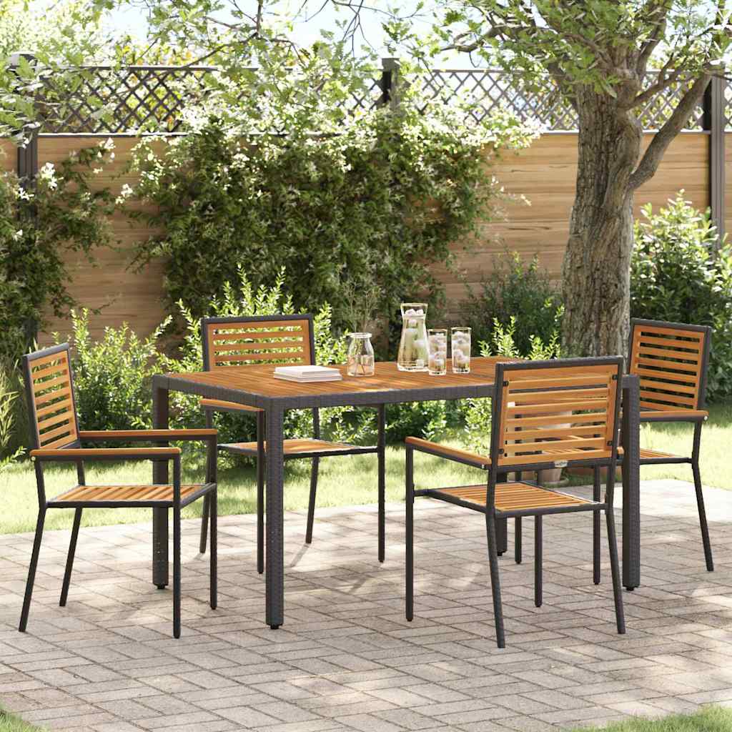 Garden Dining Set 5 pcs Black and Brown Poly Rattan