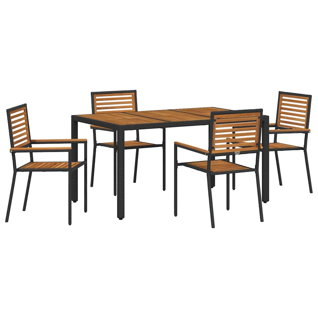 Garden Dining Set 5 pcs Black and Brown Poly Rattan