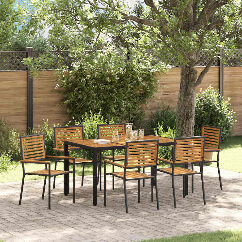 Garden Dining Set 7 pcs Black and Brown Poly Rattan