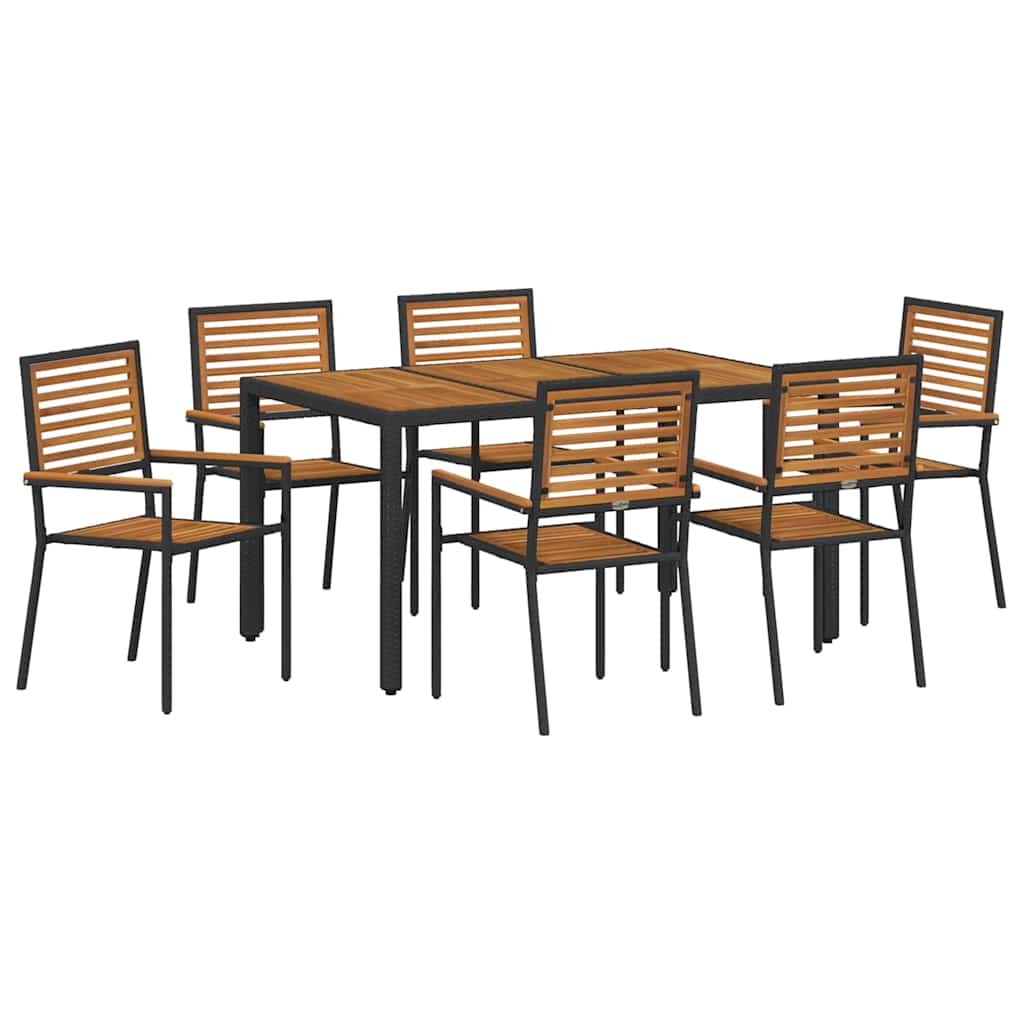 Garden Dining Set 7 pcs Black and Brown Poly Rattan