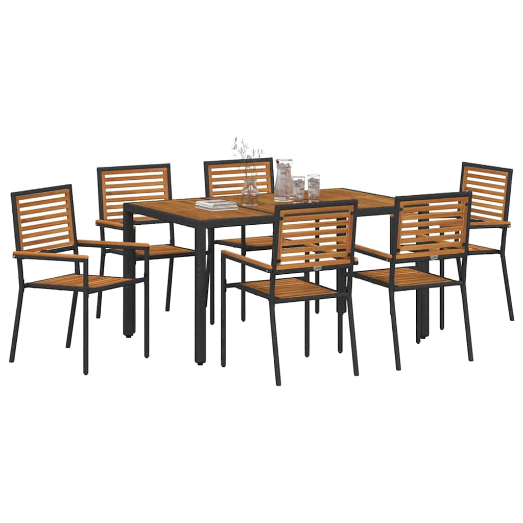Garden Dining Set 7 pcs Black and Brown Poly Rattan