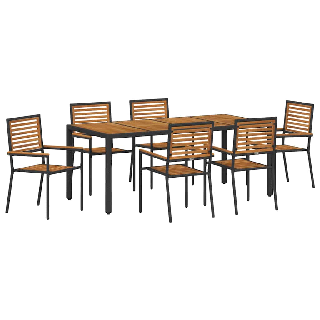 Garden Dining Set 7 pcs Black and Brown Poly Rattan
