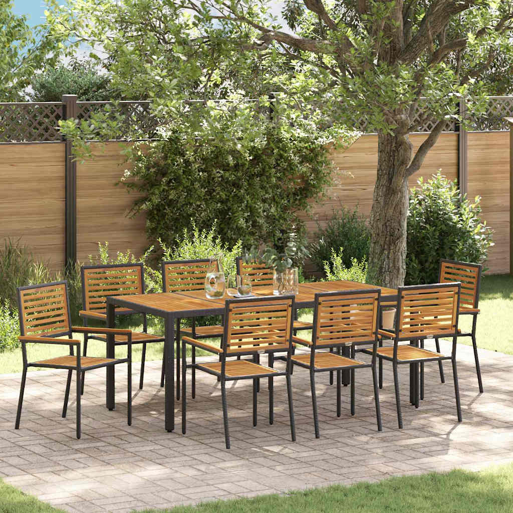 Garden Dining Set 9 pcs Black and Brown Poly Rattan