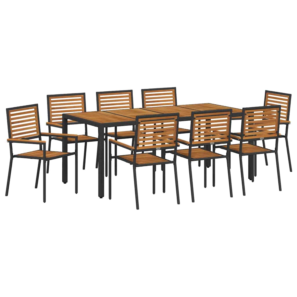Garden Dining Set 9 pcs Black and Brown Poly Rattan