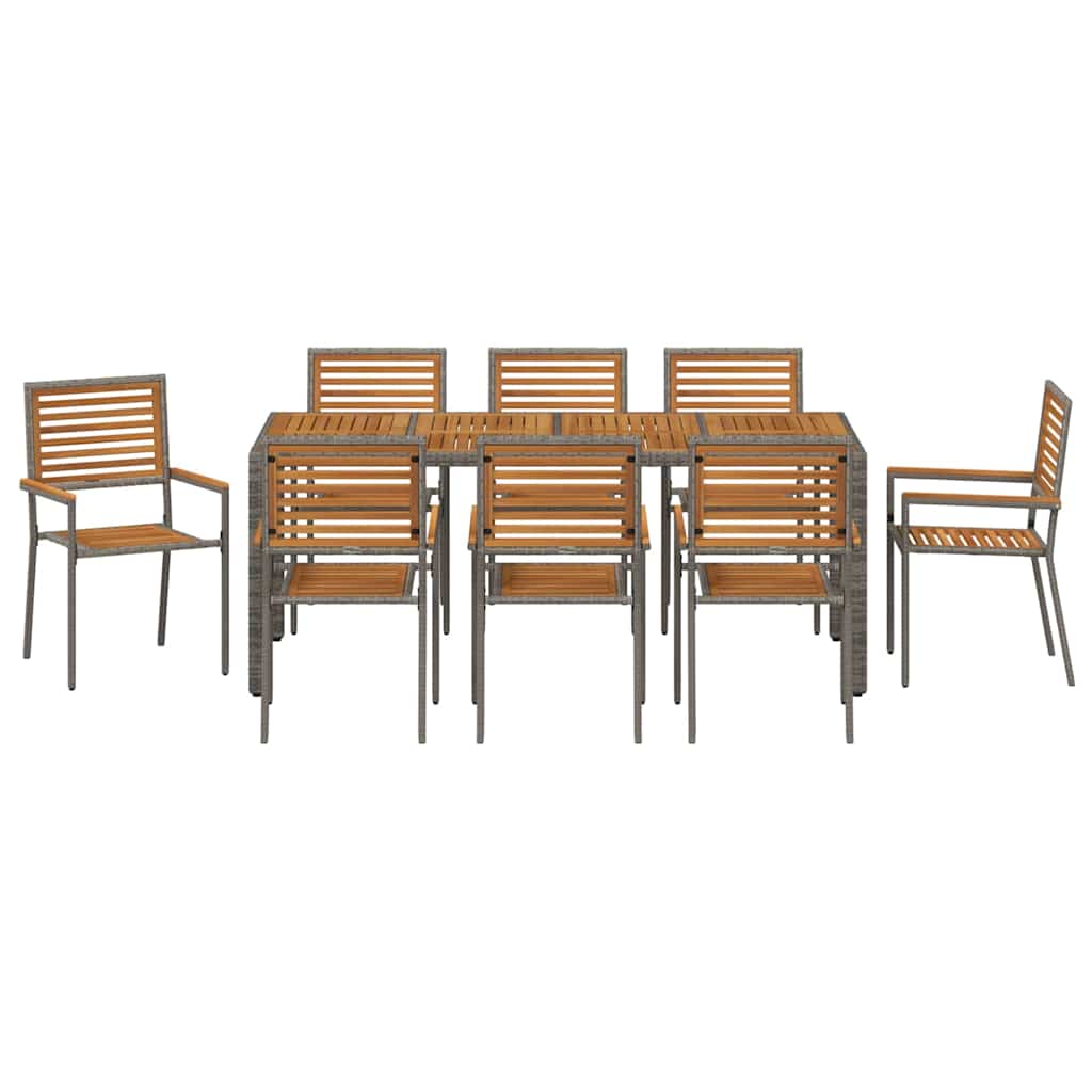 Garden Dining Set 9 pcs Grey and Brown Poly Rattan