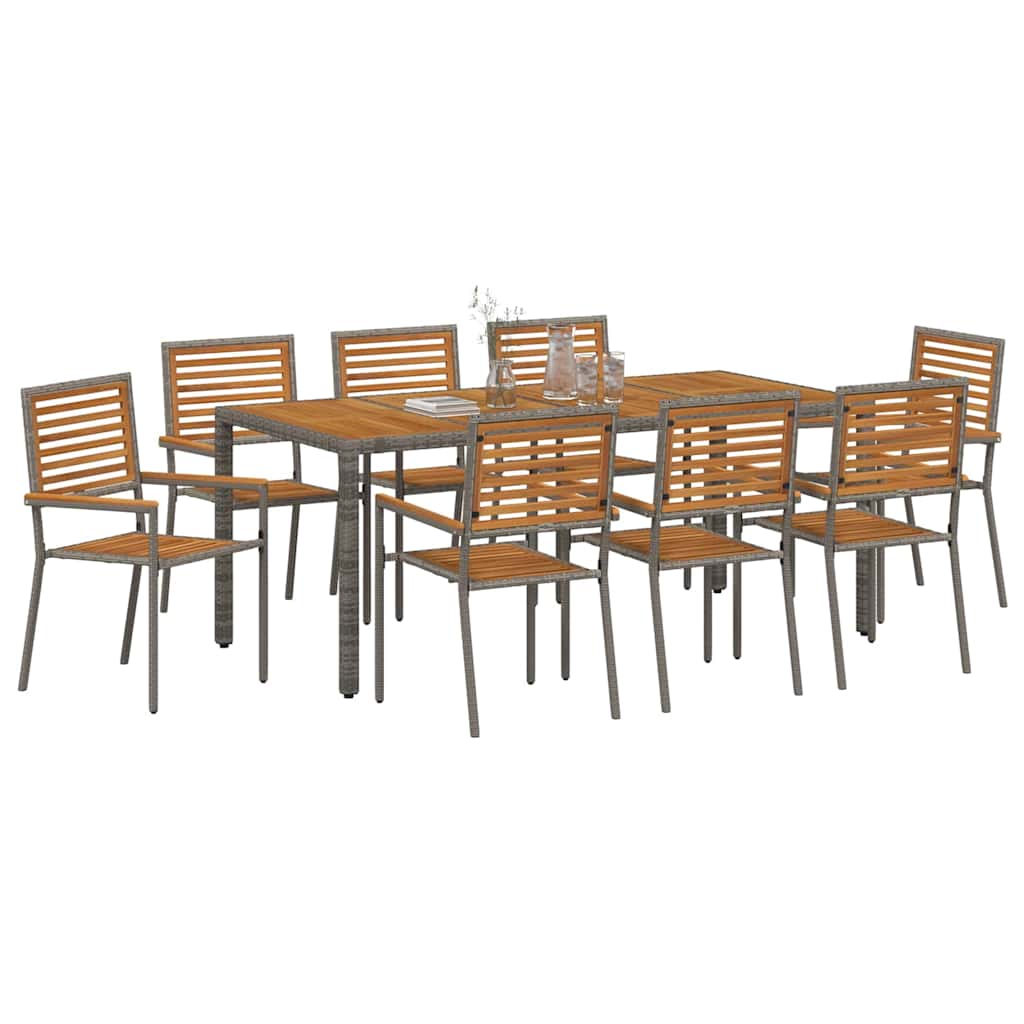 Garden Dining Set 9 pcs Grey and Brown Poly Rattan