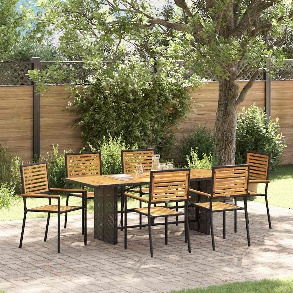 Garden Dining Set 7 pcs Black and Brown Poly Rattan