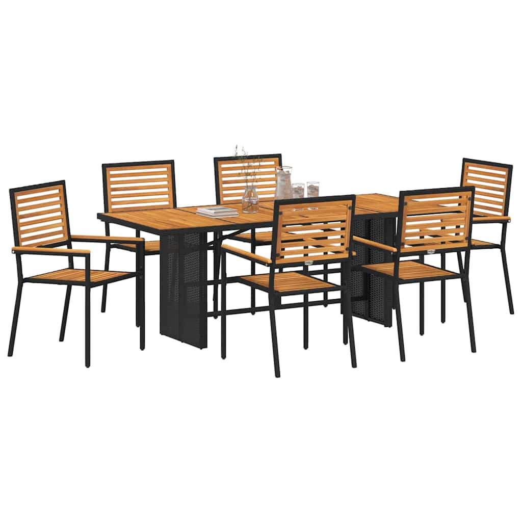 Garden Dining Set 7 pcs Black and Brown Poly Rattan