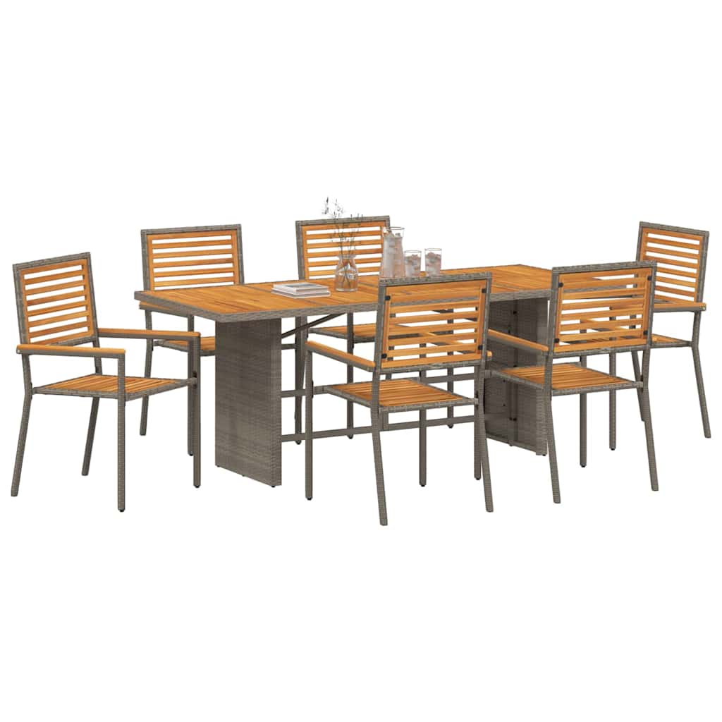 Garden Dining Set 7 pcs Grey and Brown Poly Rattan
