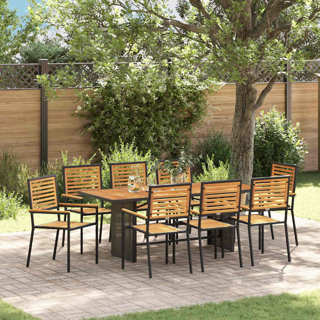 Garden Dining Set 9 pcs Black and Brown Poly Rattan