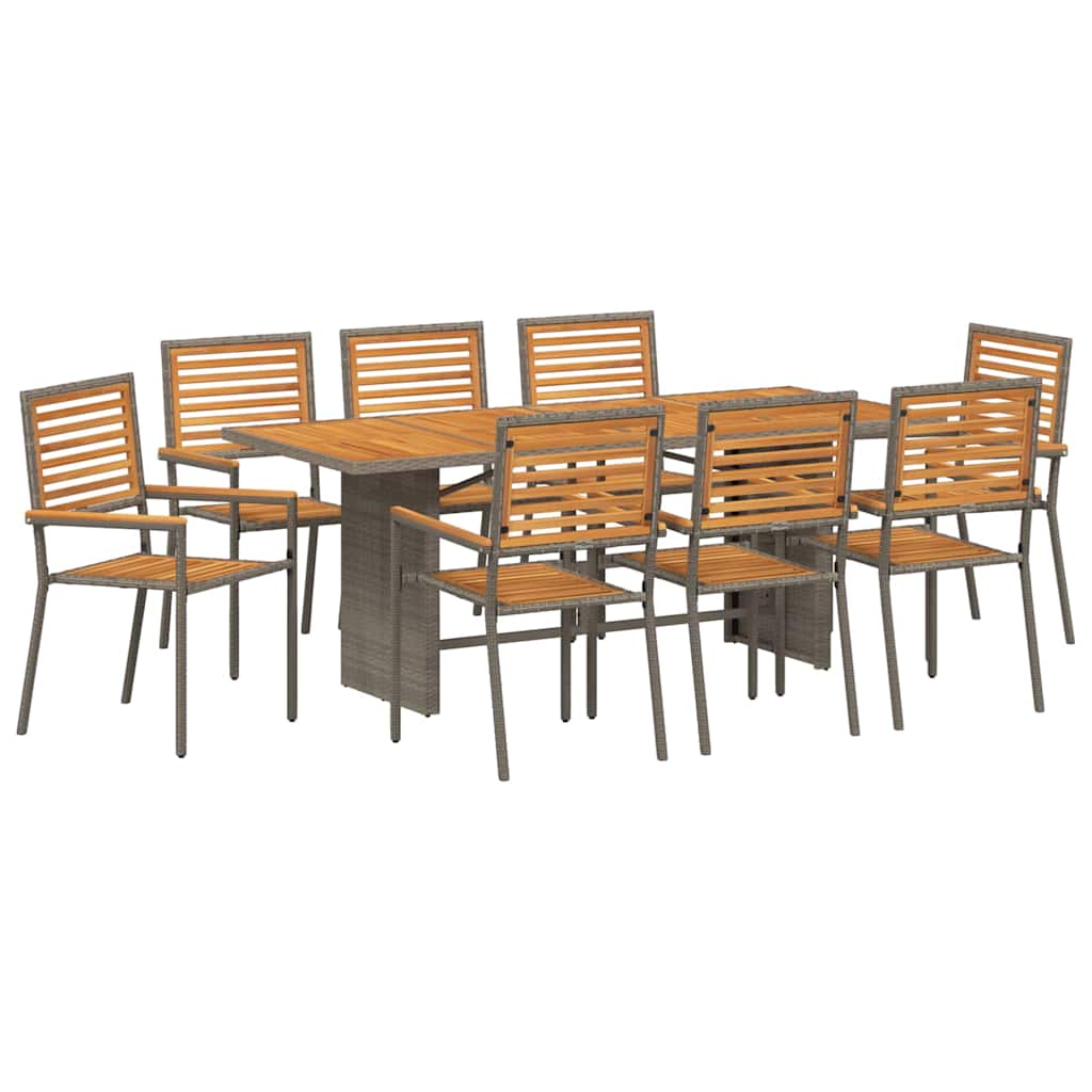 Garden Dining Set 9 pcs Grey and Brown Poly Rattan