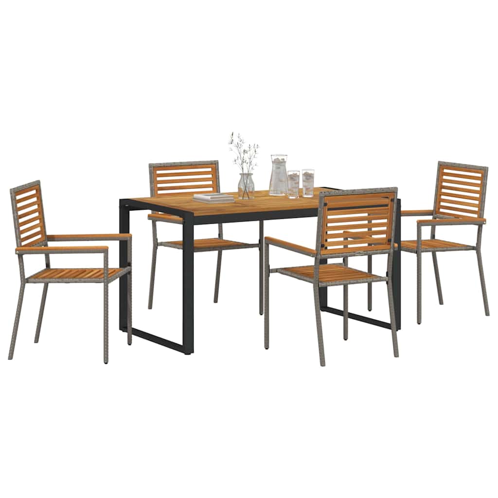 Garden Dining Set 5 pcs Grey and Brown Poly Rattan