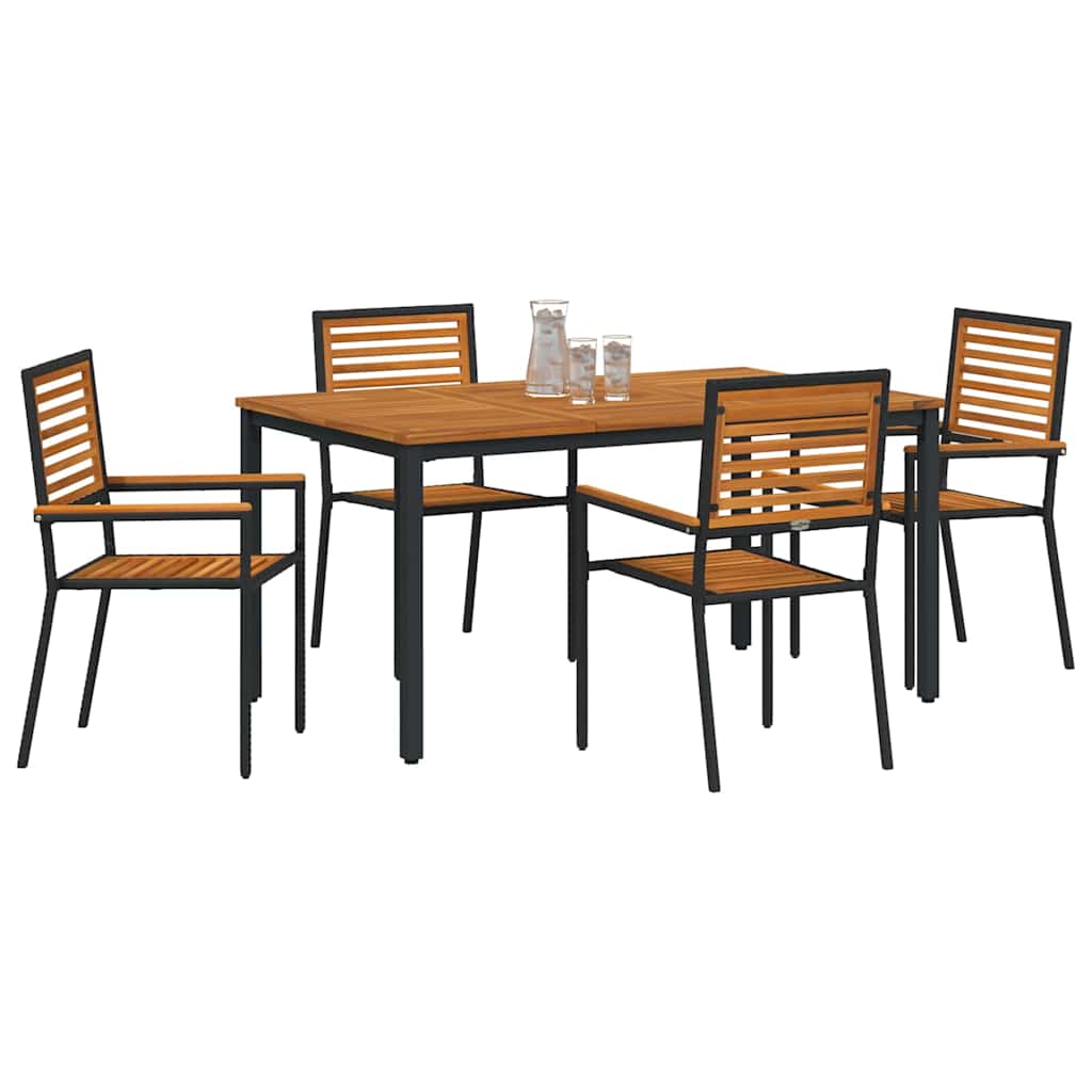 Garden Dining Set 5 pcs Black and Brown Poly Rattan