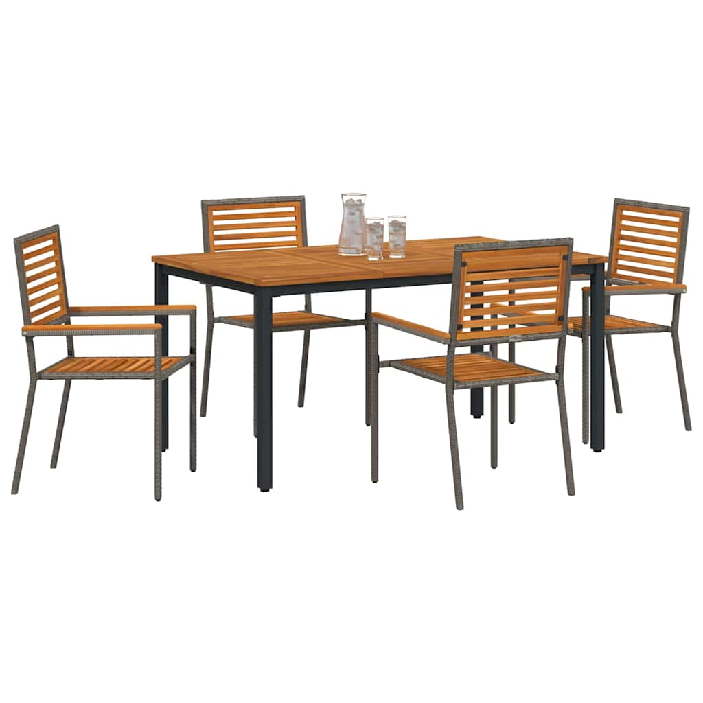 Garden Dining Set 5 pcs Grey and Brown Poly Rattan