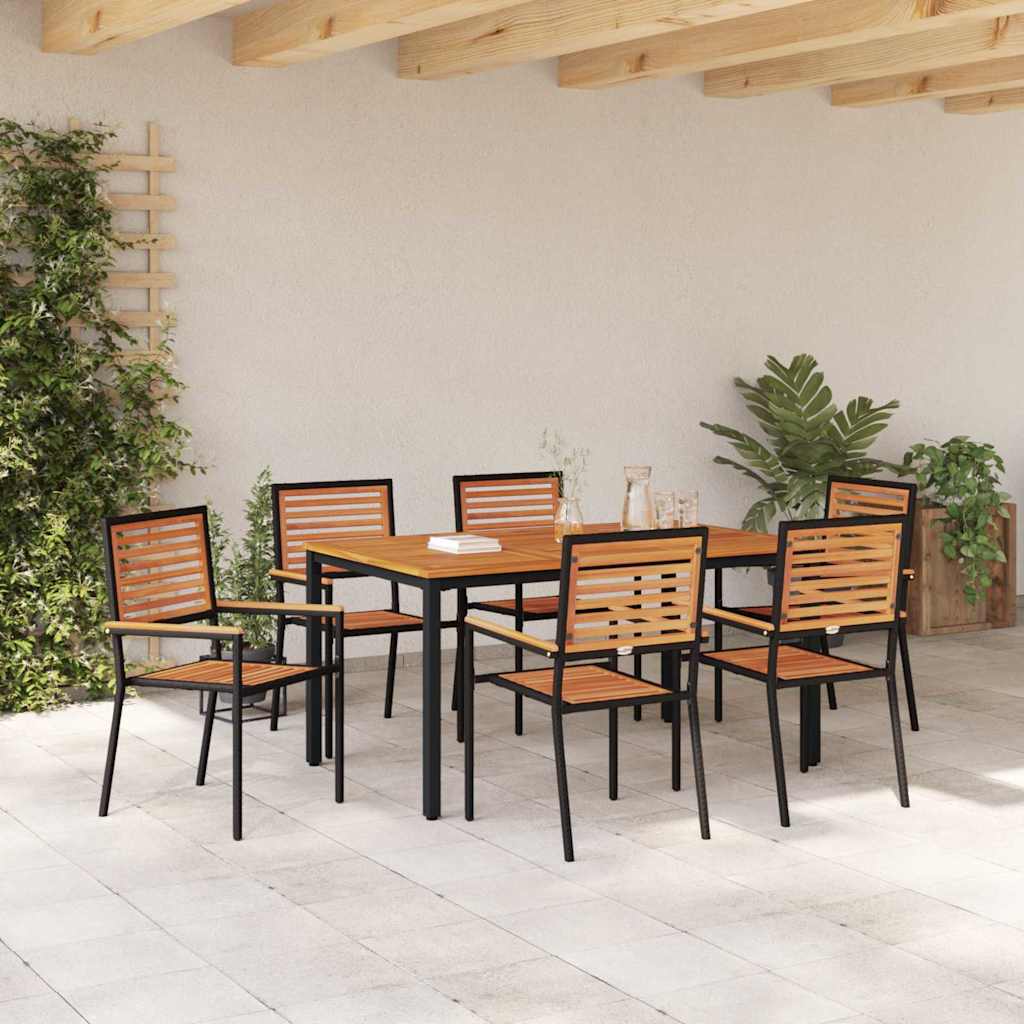 Garden Dining Set 7 pcs Black and Brown Poly Rattan