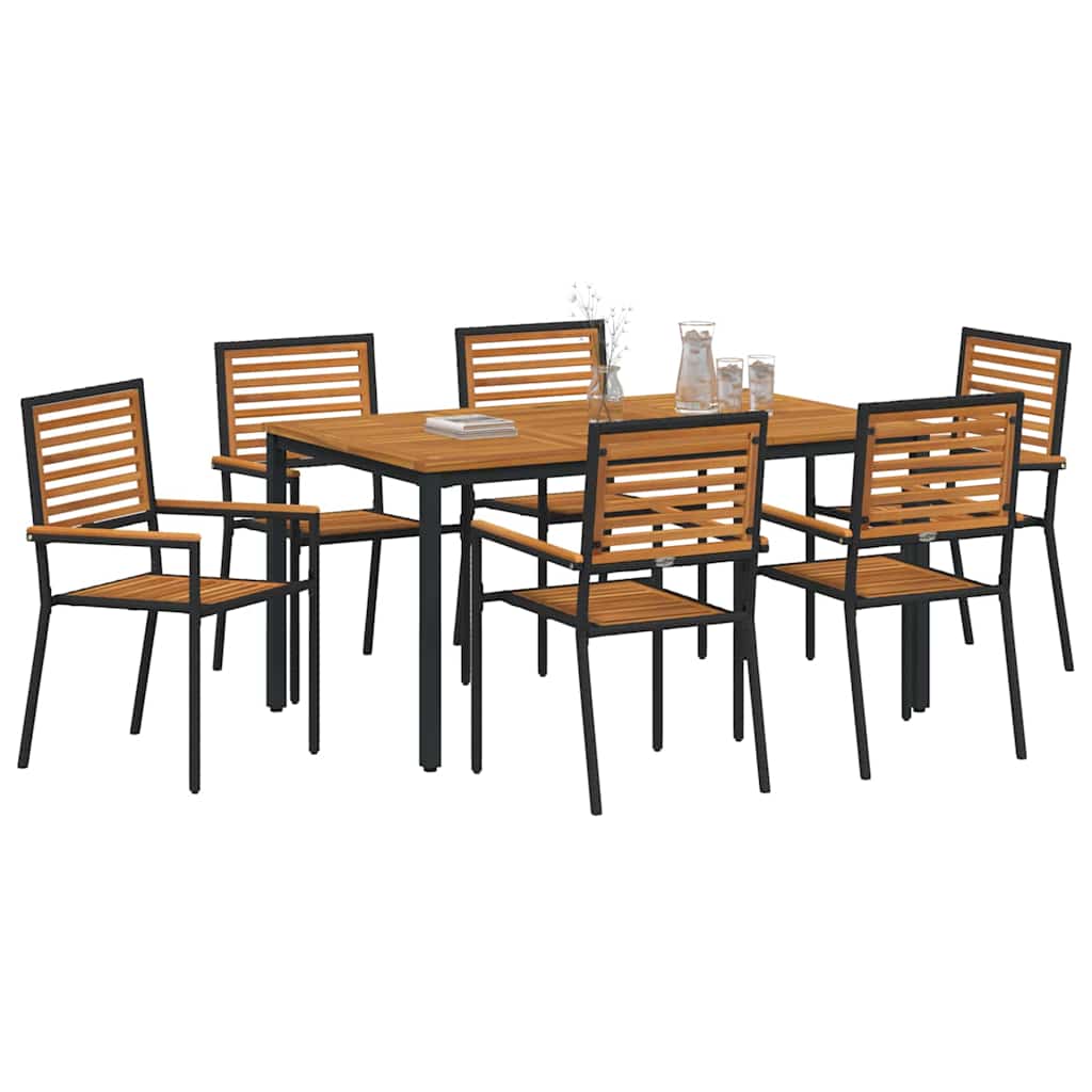 Garden Dining Set 7 pcs Black and Brown Poly Rattan