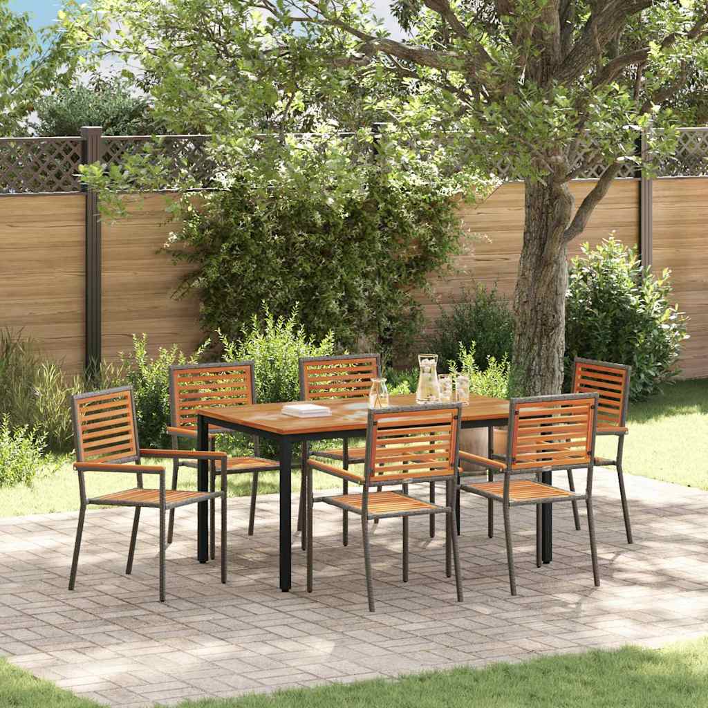 Garden Dining Set 7 pcs Grey and Brown Poly Rattan