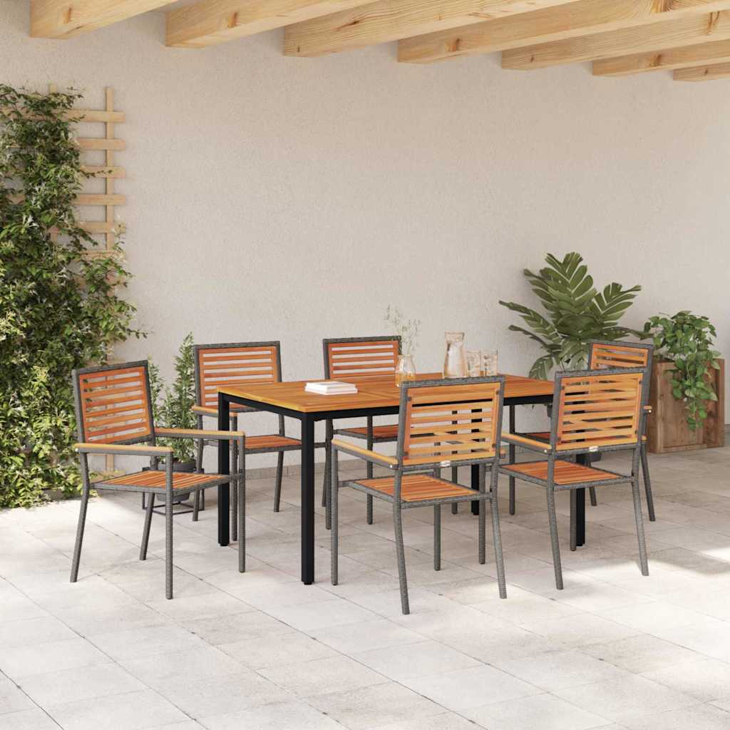 Garden Dining Set 7 pcs Grey and Brown Poly Rattan