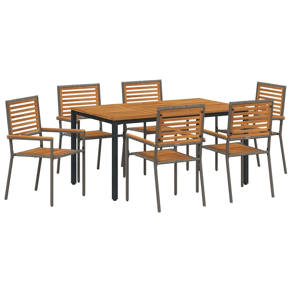Garden Dining Set 7 pcs Grey and Brown Poly Rattan