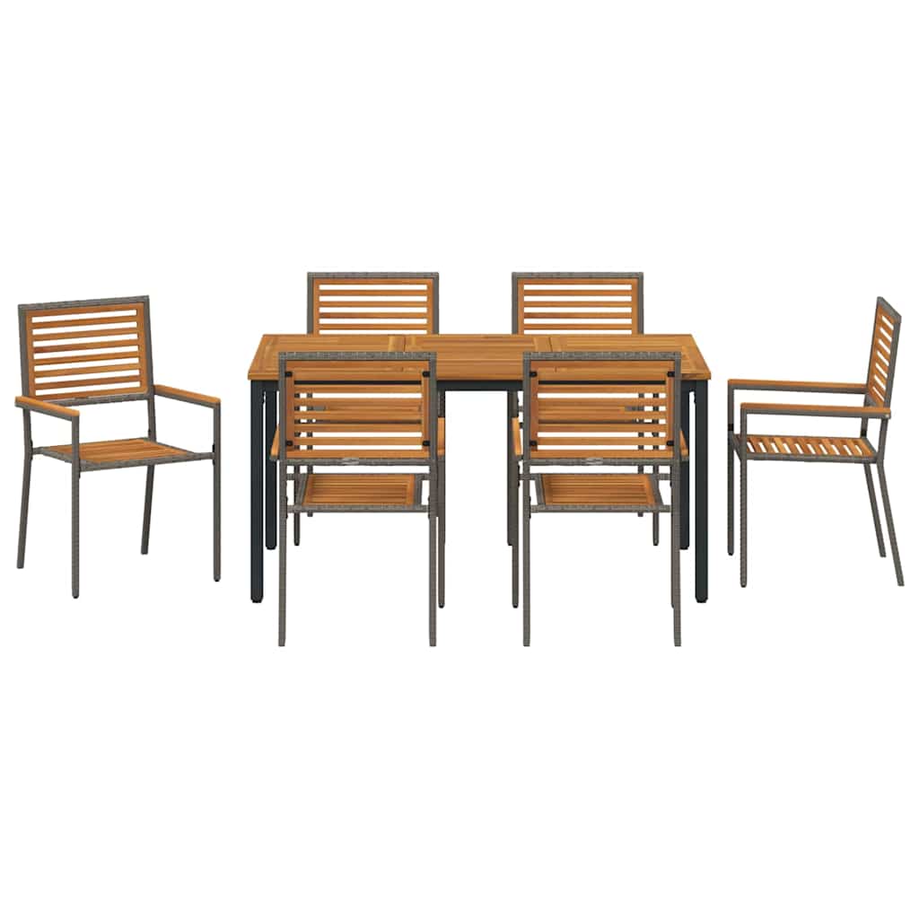 Garden Dining Set 7 pcs Grey and Brown Poly Rattan