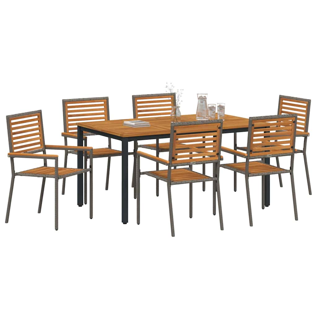 Garden Dining Set 7 pcs Grey and Brown Poly Rattan