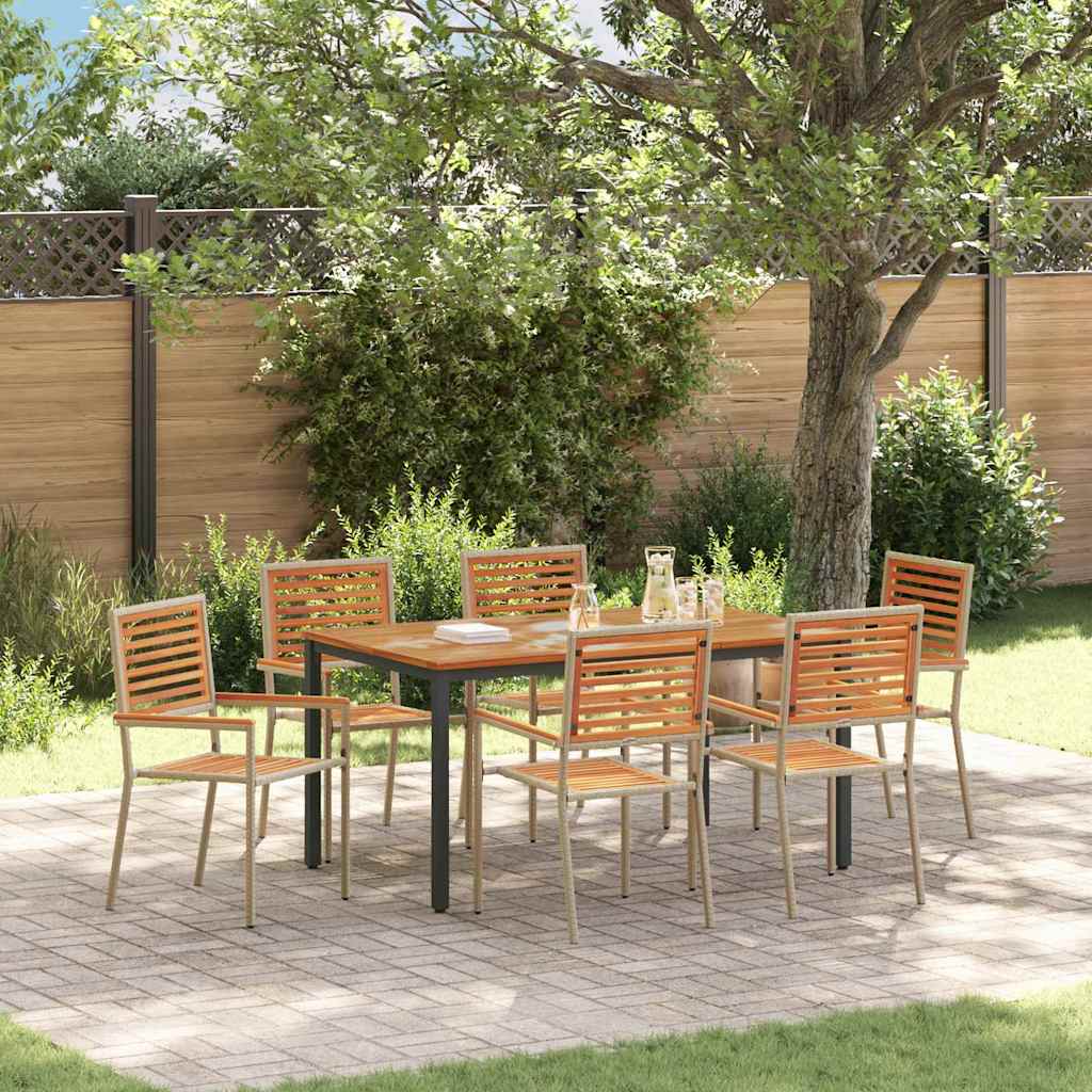 Garden Dining Set 7 pcs Beige and Brown Poly Rattan