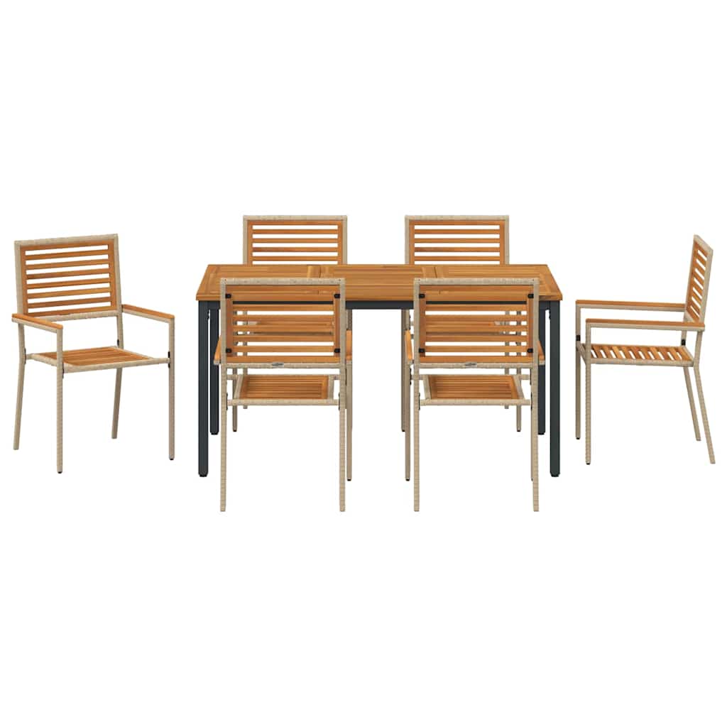 Garden Dining Set 7 pcs Beige and Brown Poly Rattan