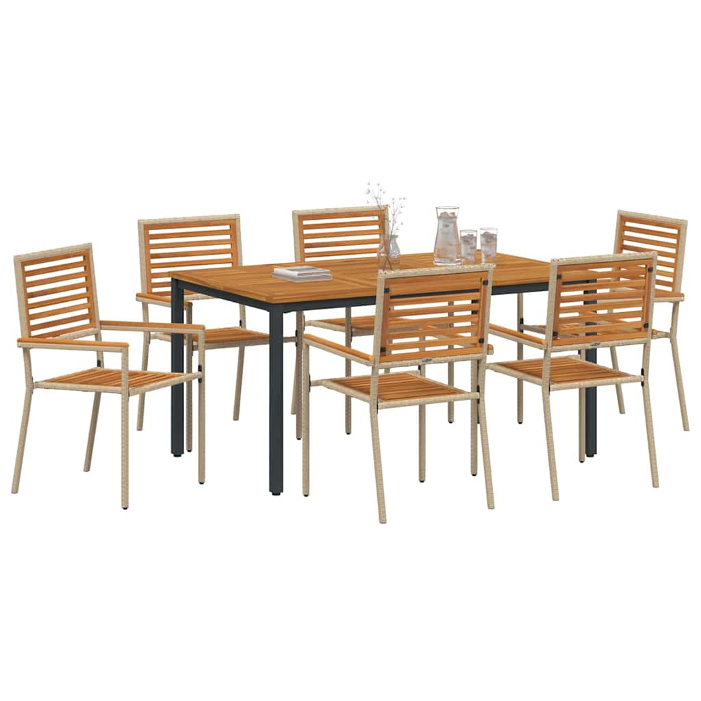 Garden Dining Set 7 pcs Beige and Brown Poly Rattan