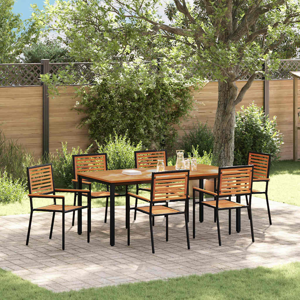 Garden Dining Set 7 pcs Black and Brown Poly Rattan