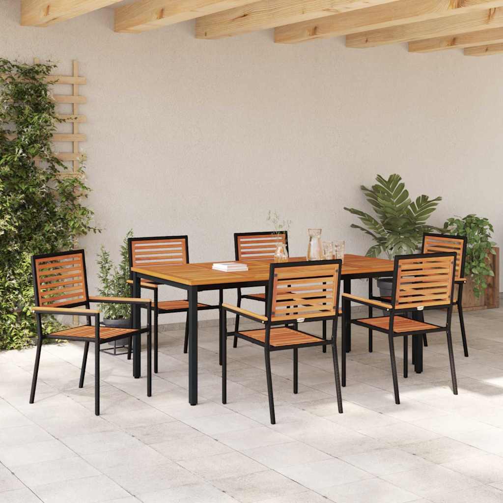 Garden Dining Set 7 pcs Black and Brown Poly Rattan
