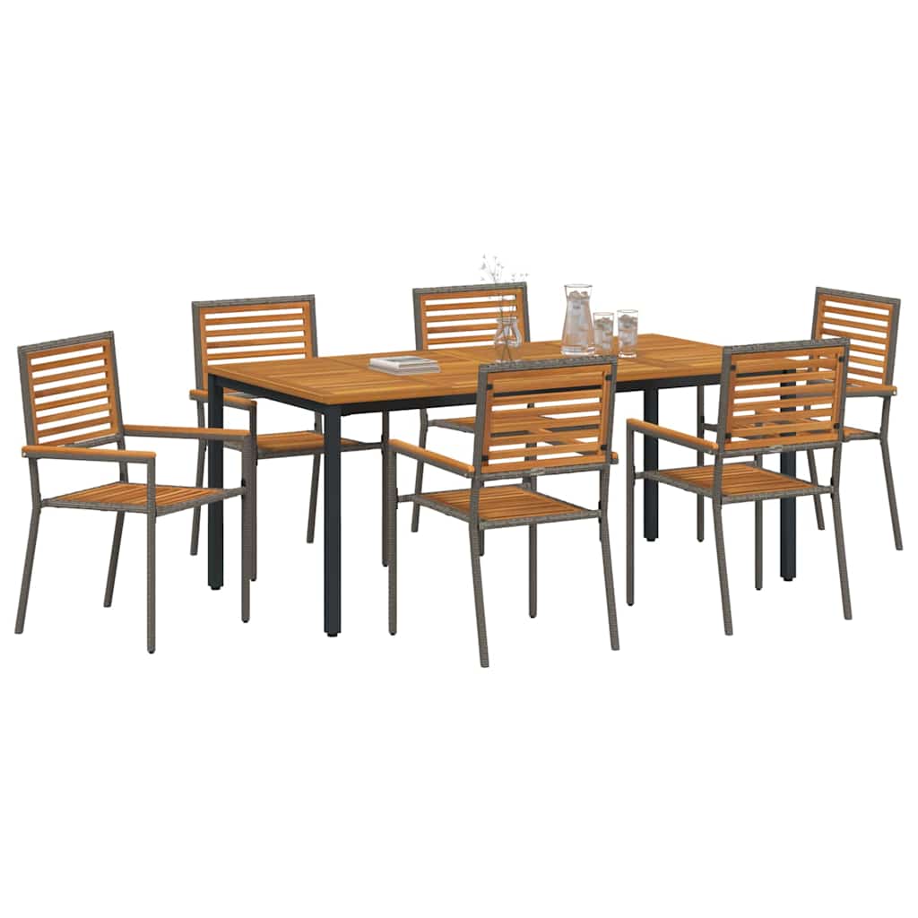 Garden Dining Set 7 pcs Grey and Brown Poly Rattan