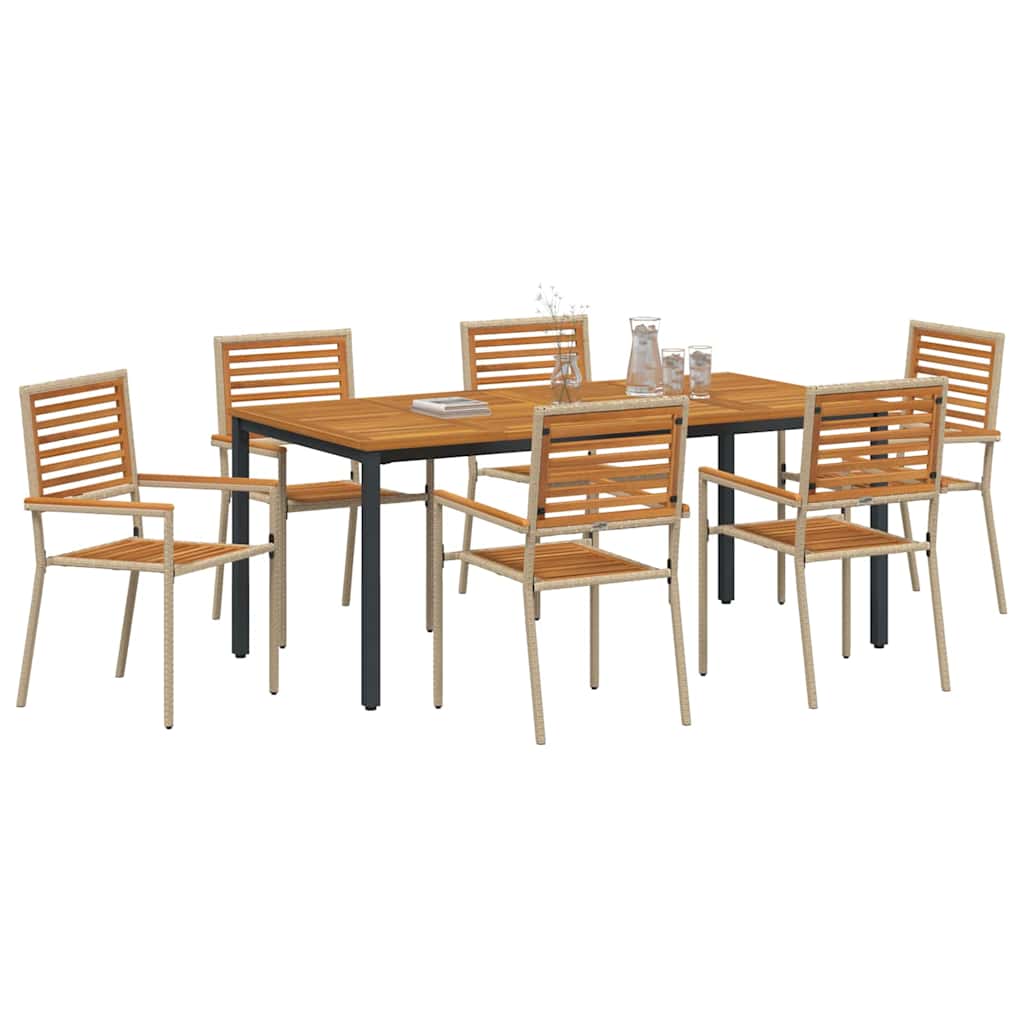 Garden Dining Set 7 pcs Beige and Brown Poly Rattan