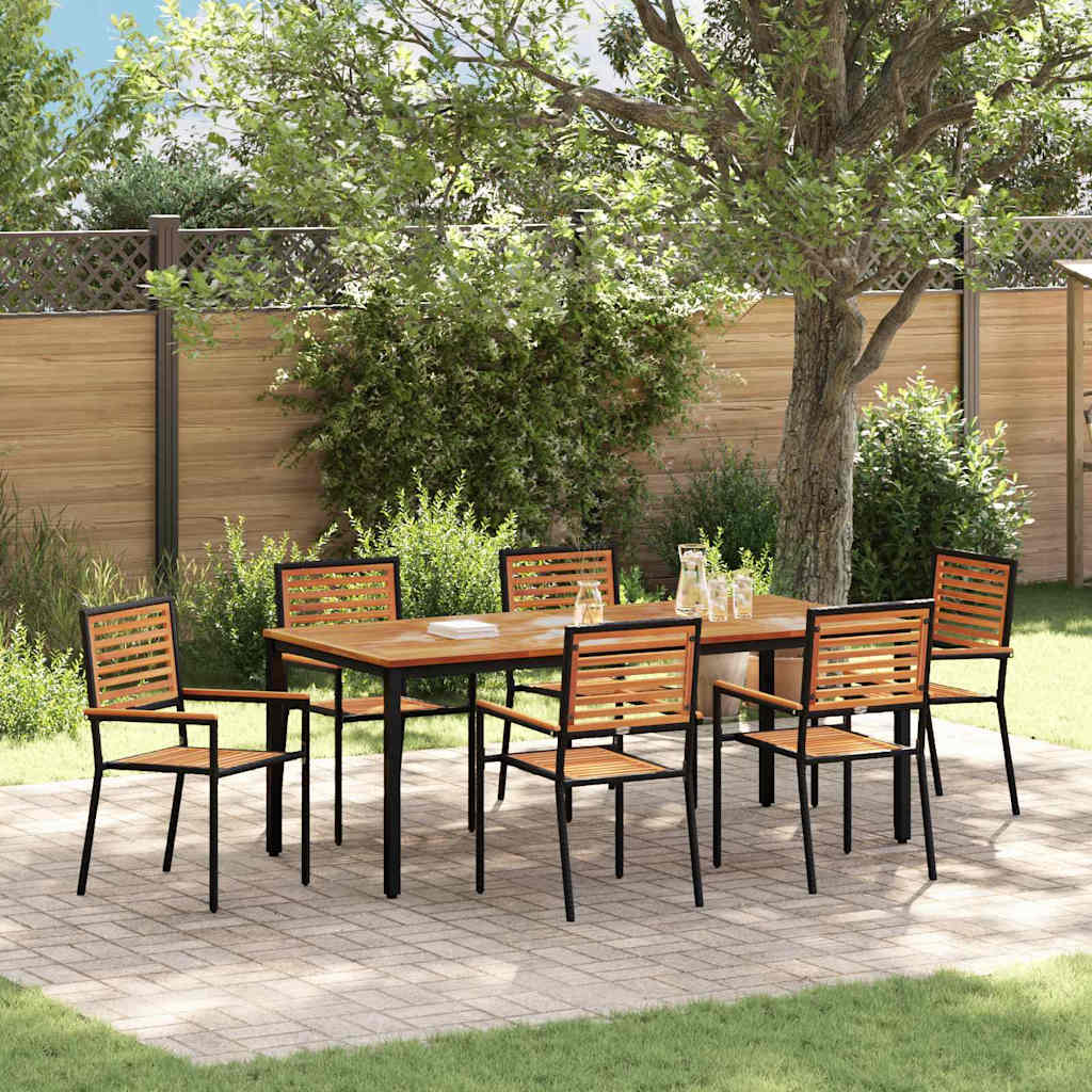 Garden Dining Set 7 pcs Black and Brown Poly Rattan
