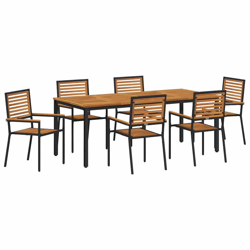 Garden Dining Set 7 pcs Black and Brown Poly Rattan
