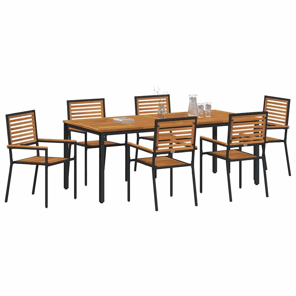 Garden Dining Set 7 pcs Black and Brown Poly Rattan