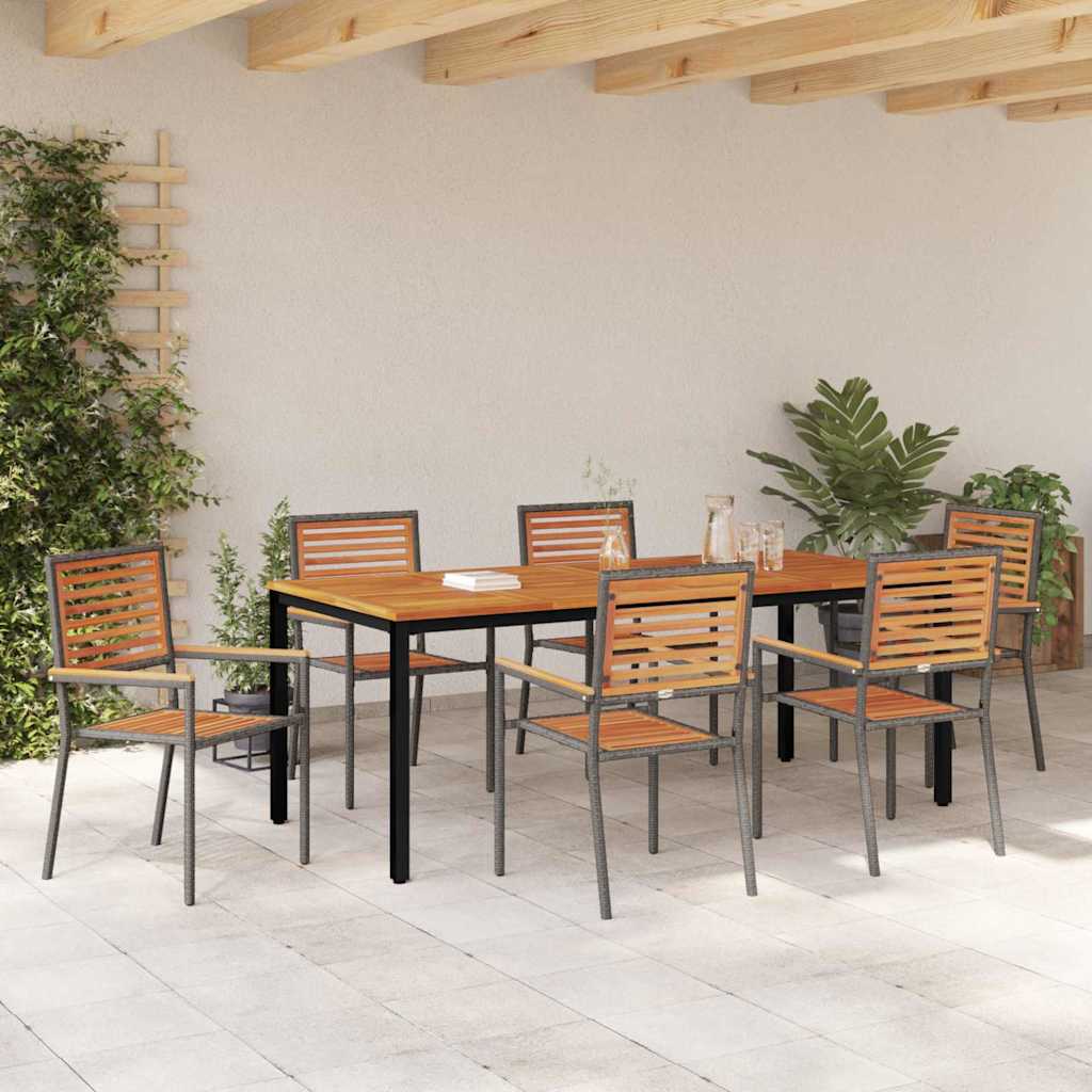 Garden Dining Set 7 pcs Grey and Brown Poly Rattan