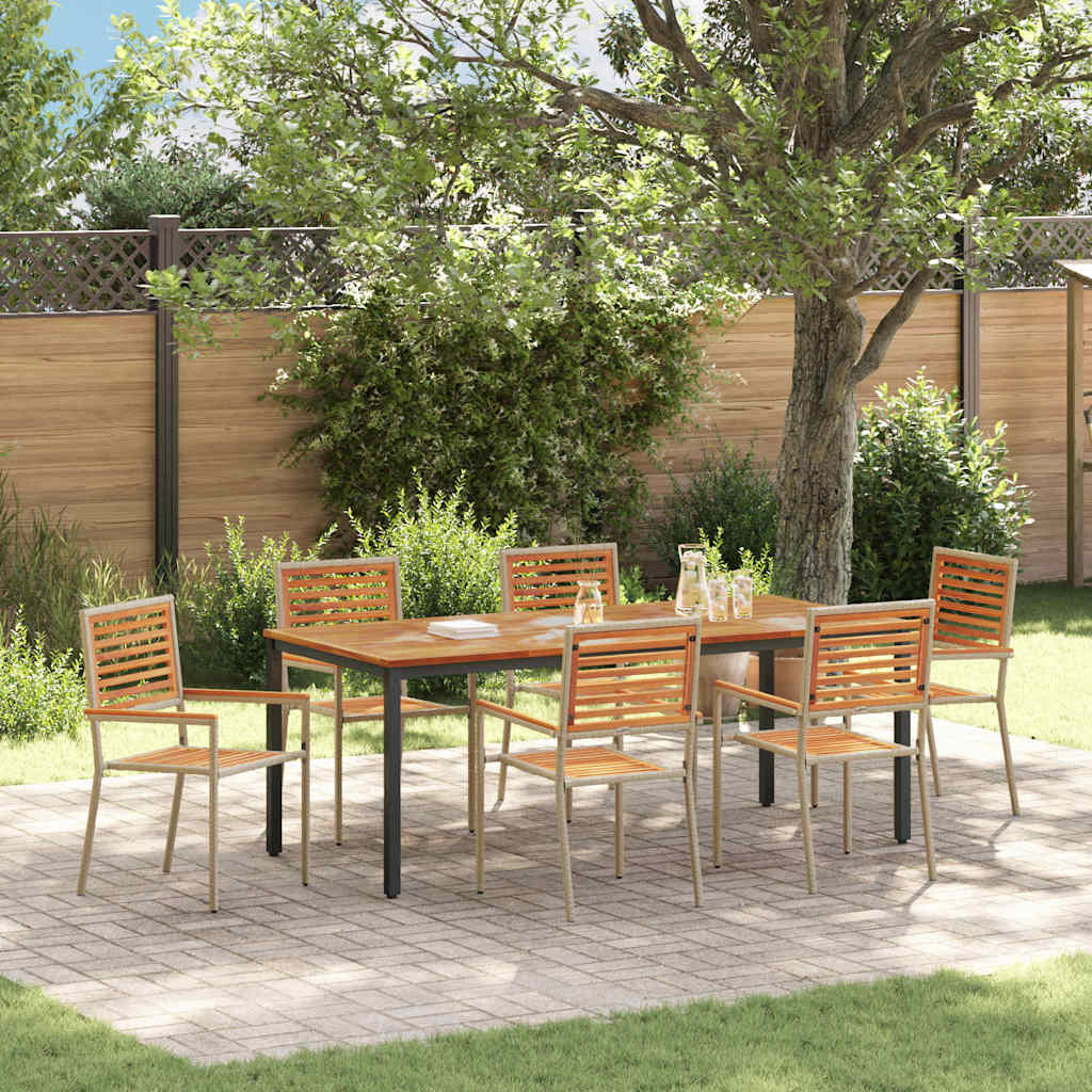 Garden Dining Set 7 pcs Beige and Brown Poly Rattan