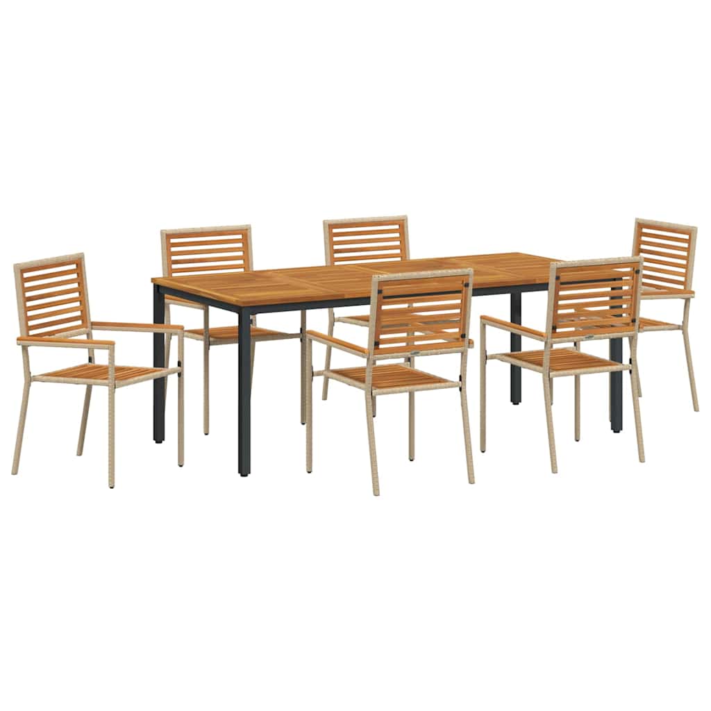 Garden Dining Set 7 pcs Beige and Brown Poly Rattan