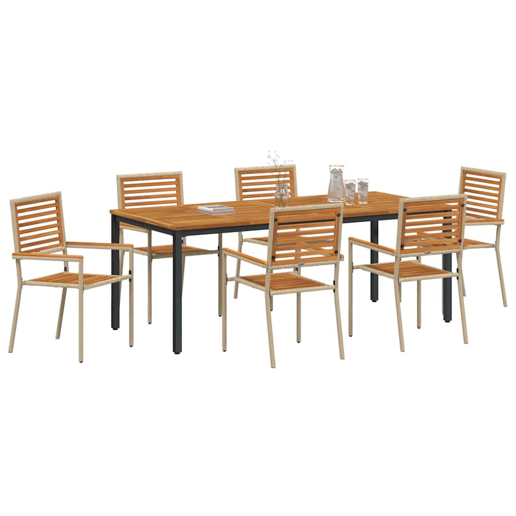 Garden Dining Set 7 pcs Beige and Brown Poly Rattan