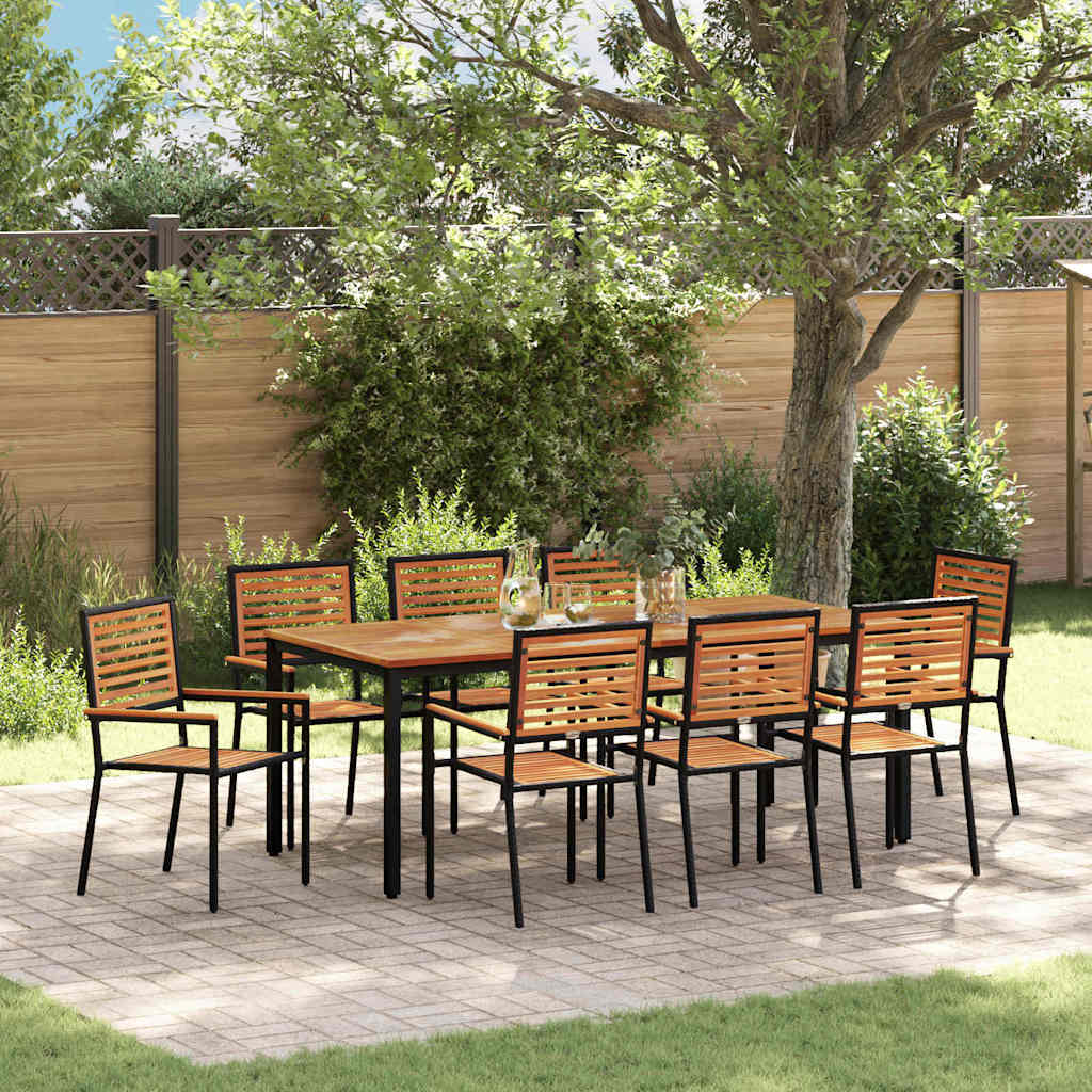 Garden Dining Set 9 pcs Black and Brown Poly Rattan