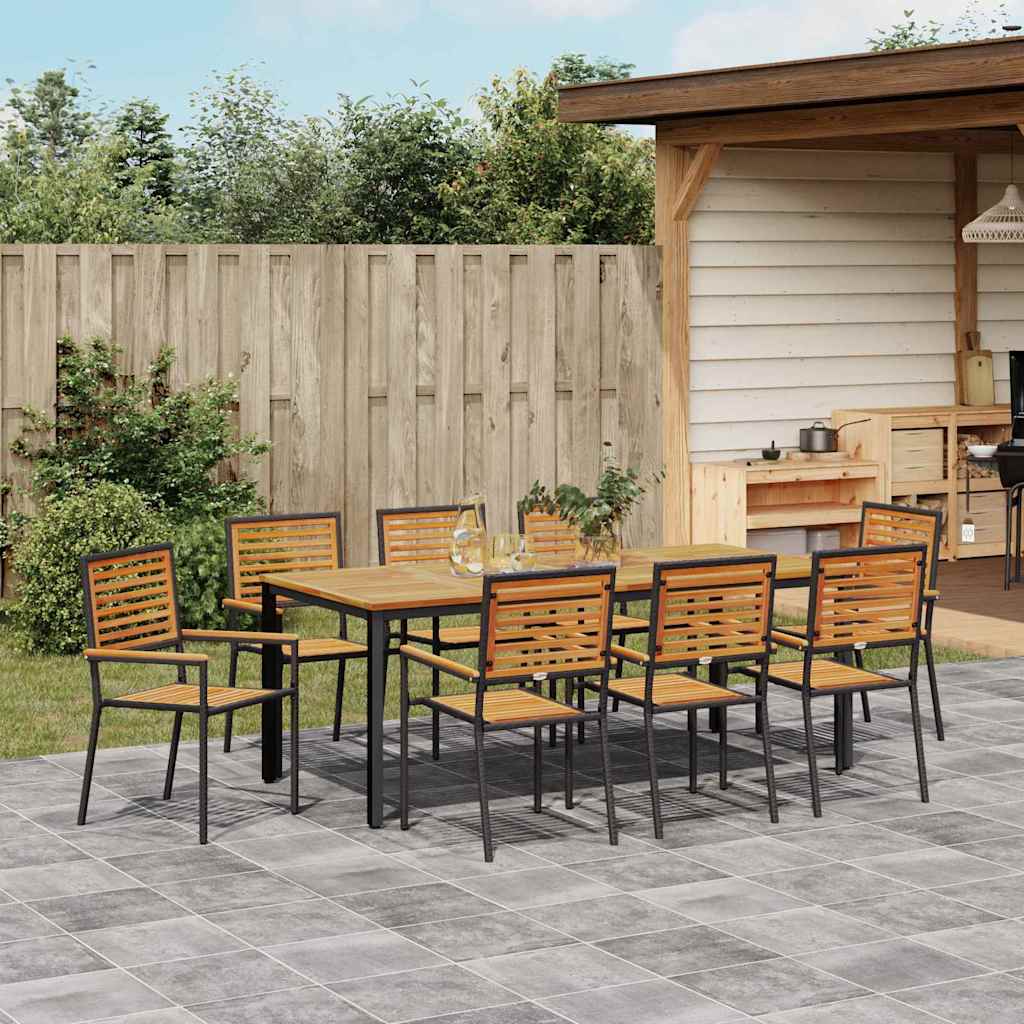 Garden Dining Set 9 pcs Black and Brown Poly Rattan