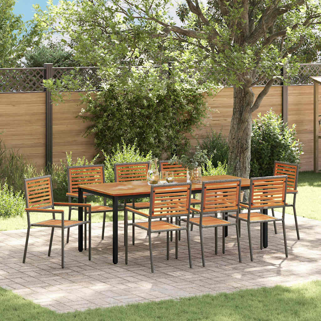 Garden Dining Set 9 pcs Grey and Brown Poly Rattan
