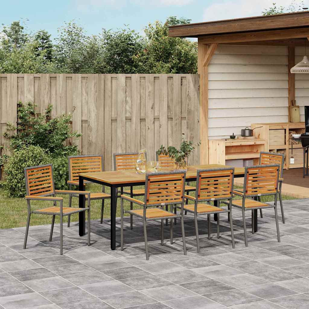 Garden Dining Set 9 pcs Grey and Brown Poly Rattan