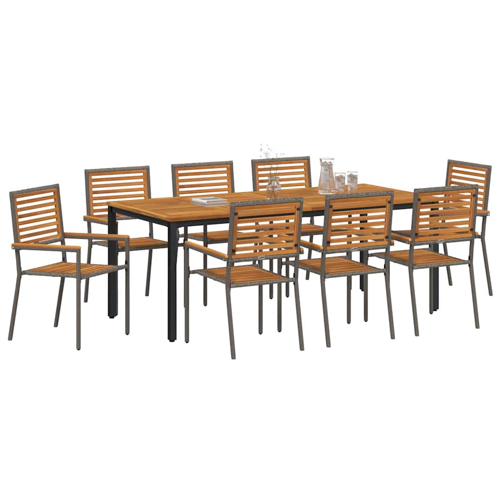 Garden Dining Set 9 pcs Grey and Brown Poly Rattan