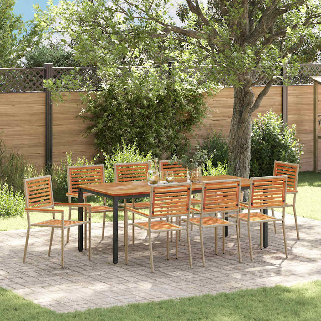 Garden Dining Set 9 pcs Beige and Brown Poly Rattan