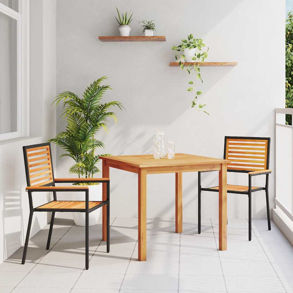 Garden Dining Set 3 pcs Black Solid Acacia Wood