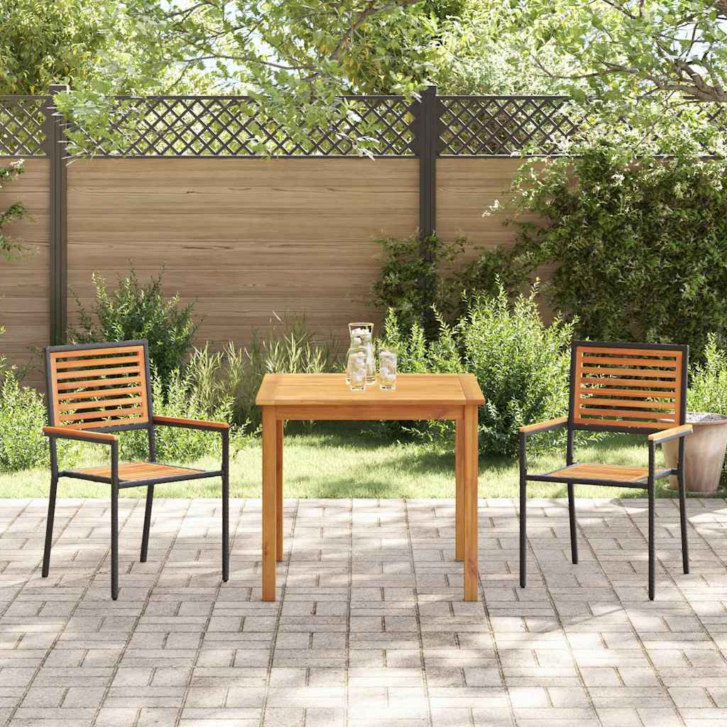 Garden Dining Set 3 pcs Black Solid Acacia Wood