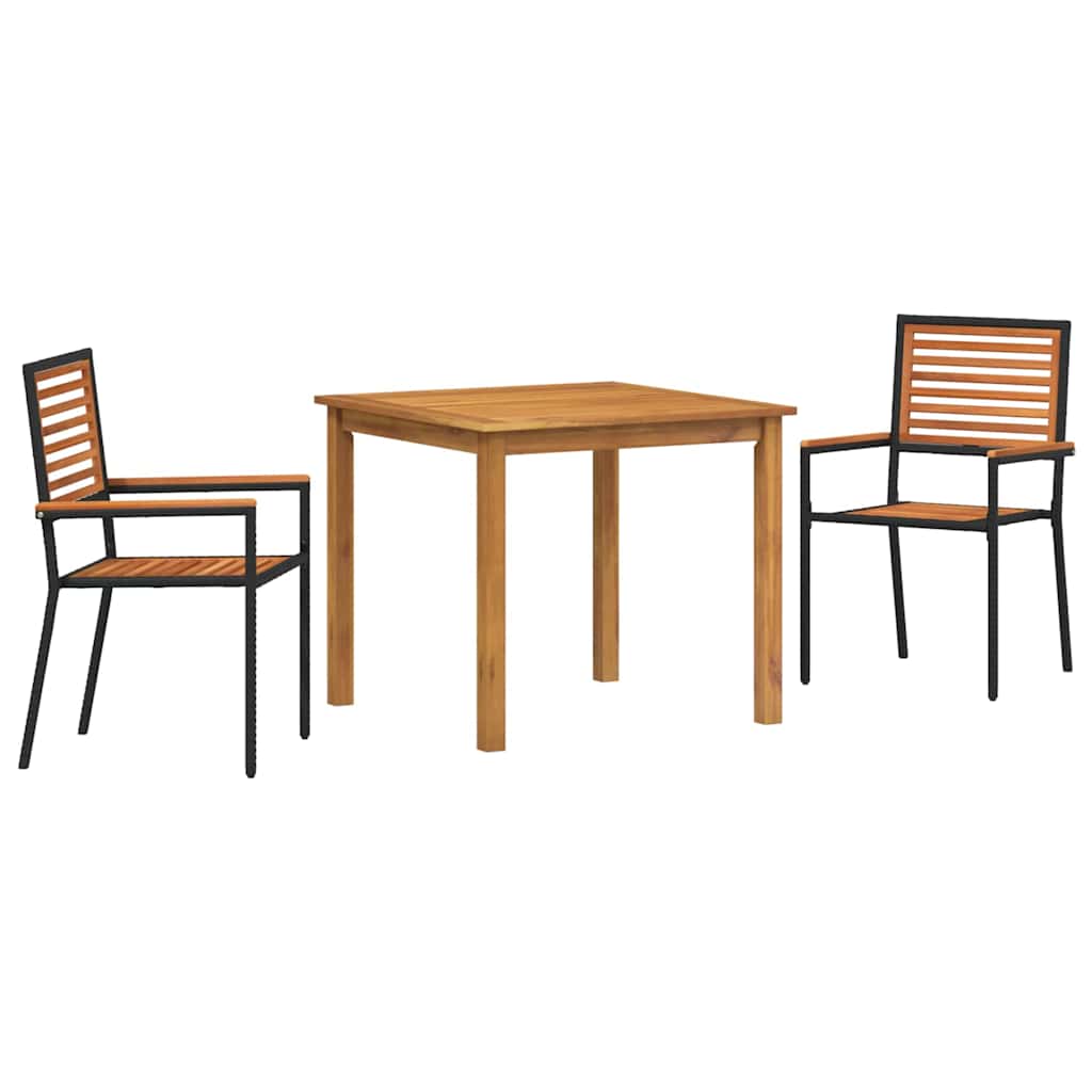 Garden Dining Set 3 pcs Black Solid Acacia Wood